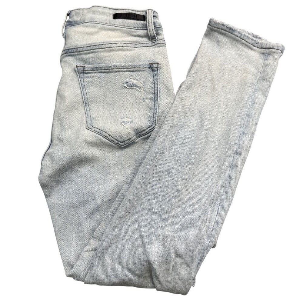Risen Womens Sz 7 Light Wash Distressed High-Rise Skinny Jeans Button Fly Denim
